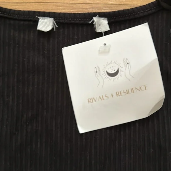 NWT Black Ribbed Crop Top with Ties - Picture 2 of 5